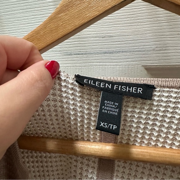 Eileen Fisher Beige Tan Open-Front Cardigan Sweater cropped XS waffle - Picture 2 of 6